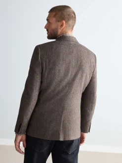 Marron taupe - Ajustement régulier - Blazer Signature Nova Fides en laine mélangée à chevrons