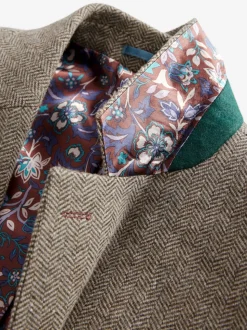 Marron taupe - Ajustement régulier - Blazer Signature Nova Fides en laine mélangée à chevrons