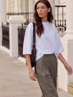 Marron taupe - N. Premium Pantalons Habillés Jambe large en jersey