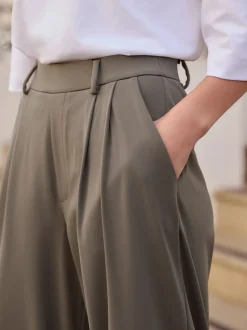 Marron taupe - N. Premium Pantalons Habillés Jambe large en jersey