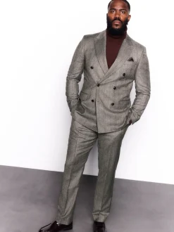 Marron taupe - Veste de costume à chevrons Marzotto 100% laine italienne à double boutonnage