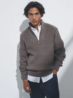 Marron/bleu marine - The Set lot de 2 Pulls à encolure zippée