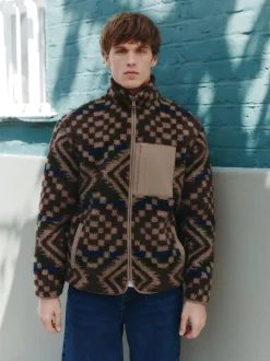 Marron/fauve géométrique - Zippé sur toute la longueur - Polaire imprimée