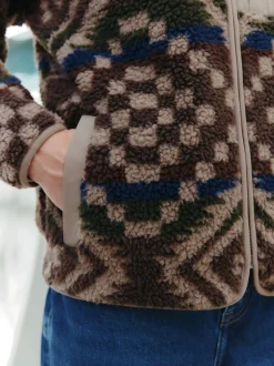 Marron/fauve géométrique - Zippé sur toute la longueur - Polaire imprimée