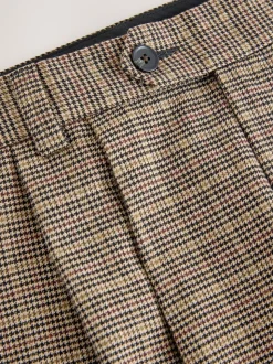 Marron/jaune - Pantalon élégant à carreaux à double plis coupe droite