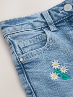 Mi-lavage - Jean évasé brodé fleuri (3-16ans)