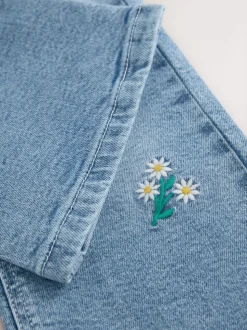 Mi-lavage - Jean évasé brodé fleuri (3-16ans)