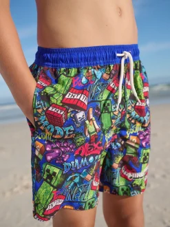 Minecraft bleu marine - Shorts de bain (3-16yrs)