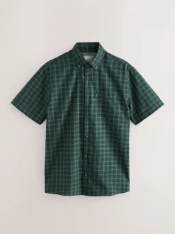 Mini carreaux noir/vert - Chemise Oxford Easy Iron boutonnée à manches courtes