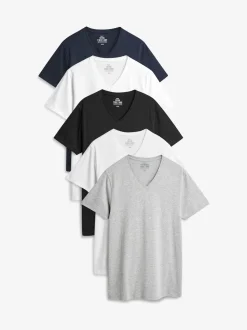 mixte - Lot de 5 T-shirts Col en V 100% Coton Coupe ajustée