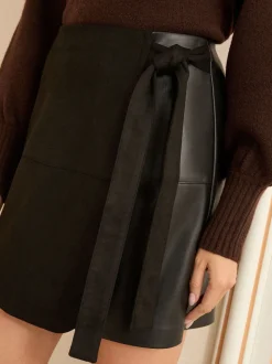 Mélange noir en faux daim - Love & Roses Jupes portefeuille en similicuir