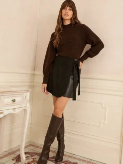 Mélange noir en faux daim - Love & Roses Jupes portefeuille en similicuir