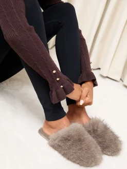 Mocha - Lipsy Chaussons mules en fausse fourrure ultra duveteux à bout fermé pour vêtements de nuit