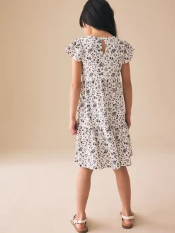 Monochrome imprimé floral - Robe Effet froissé à manches d’ange (3-16ans)