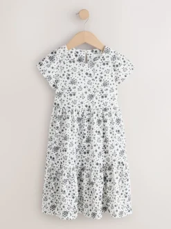 Monochrome imprimé floral - Robe Effet froissé à manches d’ange (3-16ans)
