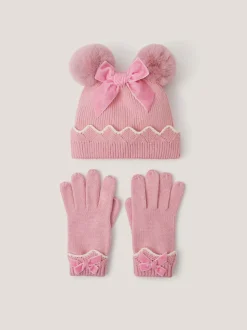 Monsoon Ensemble Bonnet et Mitaines festonnés