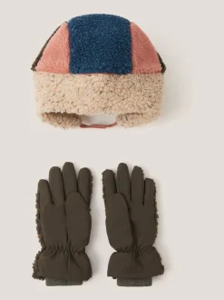 Monsoon Ensemble bonnet et gants de trappeur en peau de mouton