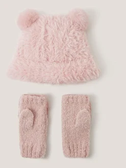 Monsoon ensemble chapeau et moufles en peluche duveteux
