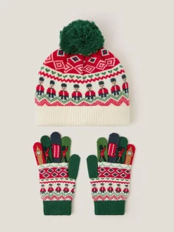Monsoon London Ensemble bonnet et Gants à pompons fantaisie