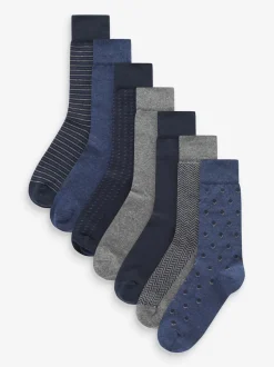 Motif Bleu/Gris bleu marine - Lot de 7 - Chaussettes riches en coton pour homme