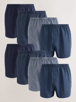 Motif mixte bleu marine - Lot de 8 - Boxers purs tissés