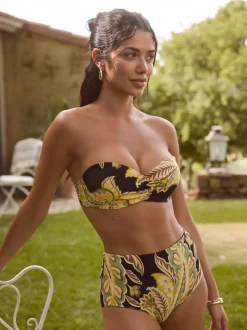 Motif paisley noir/vert - Haut de bikini bandeau filaire