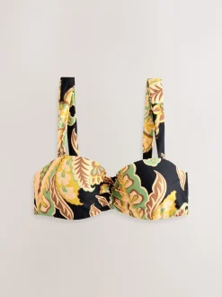 Motif paisley noir/vert - Haut de bikini bandeau filaire