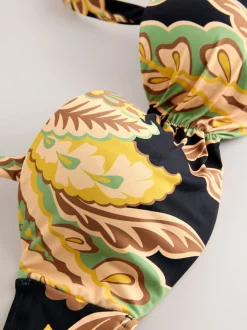 Motif paisley noir/vert - Haut de bikini bandeau filaire