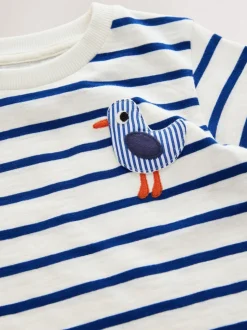 Mouette rayure blanc/bleu - T-shirt rembourré 3D à manches courtes (3mois7ans)