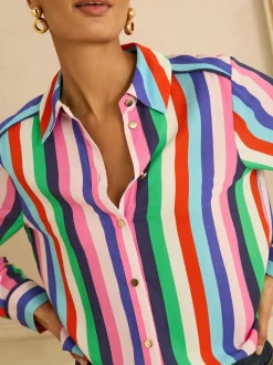 Multi Stripe (Multi Stripe) - Love & Roses chemise boutonnée à manches longues