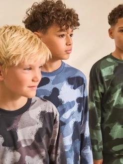 Multicolore à imprimé camouflage - Lot de 3 pyjamas à manches longues (3-16ans)