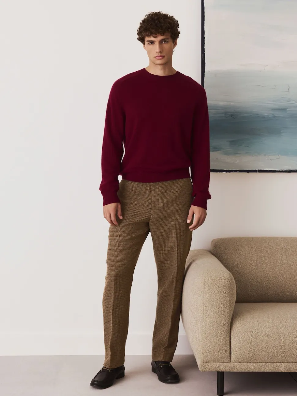 Multicolore - Pantalons texturés à dents de poule en laine