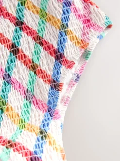 Multicolore/Blanc à Carreaux vifs - Maillot de bain bandeau froncé pour le contrôle du ventre