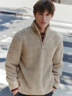 Nep écru chiné - Polaire en peau de mouton à col zippé