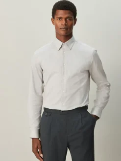 neutre - Ajustement régulier - Chemise habillée texturée à manches longues avec bordure