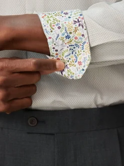 neutre - Ajustement régulier - Chemise habillée texturée à manches longues avec bordure