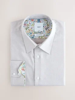 neutre - Ajustement régulier - Chemise habillée texturée à manches longues avec bordure