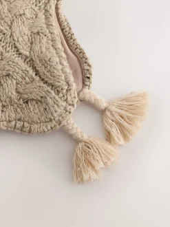 neutre - Chapeau à pompon inca en maille torsadée (3mois-10ans)