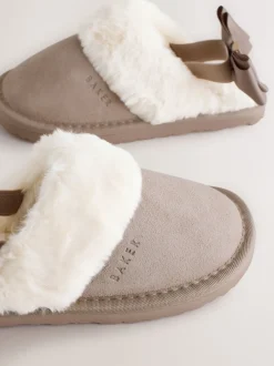 neutre - Chaussons mules Baker by Ted Baker fille en daim en fausse fourrure avec nœud