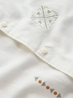 neutre - Chemise texturée brodée style Navajo à manches courtes