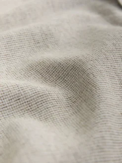 neutre - Col grand-père. - Chemise à manches courtes en lin et coton mélangés