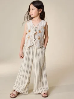 neutre - Ensemble gilet brodé et pantalons jambe large (3-16ans)