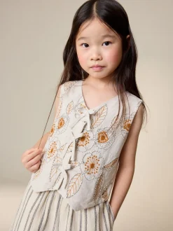 neutre - Ensemble gilet brodé et pantalons jambe large (3-16ans)