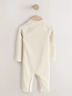 neutre - Ensemble maillot de bain et chapeau anti-soleil rayé (3mois-7ans)