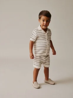 neutre - Ensemble polos et shorts texturés en maille à col révéré (3mois-10ans)