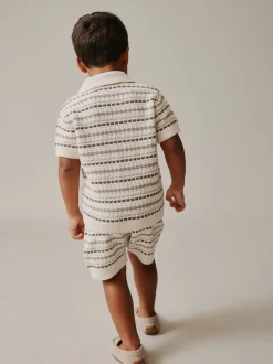 neutre - Ensemble polos et shorts texturés en maille à col révéré (3mois-10ans)