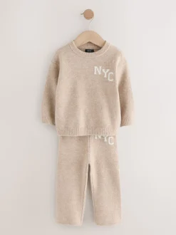 neutre - Ensemble tricoté NYC Varsity Pull et Joggers (3mths-7yrs)