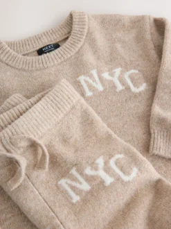 neutre - Ensemble tricoté NYC Varsity Pull et Joggers (3mths-7yrs)
