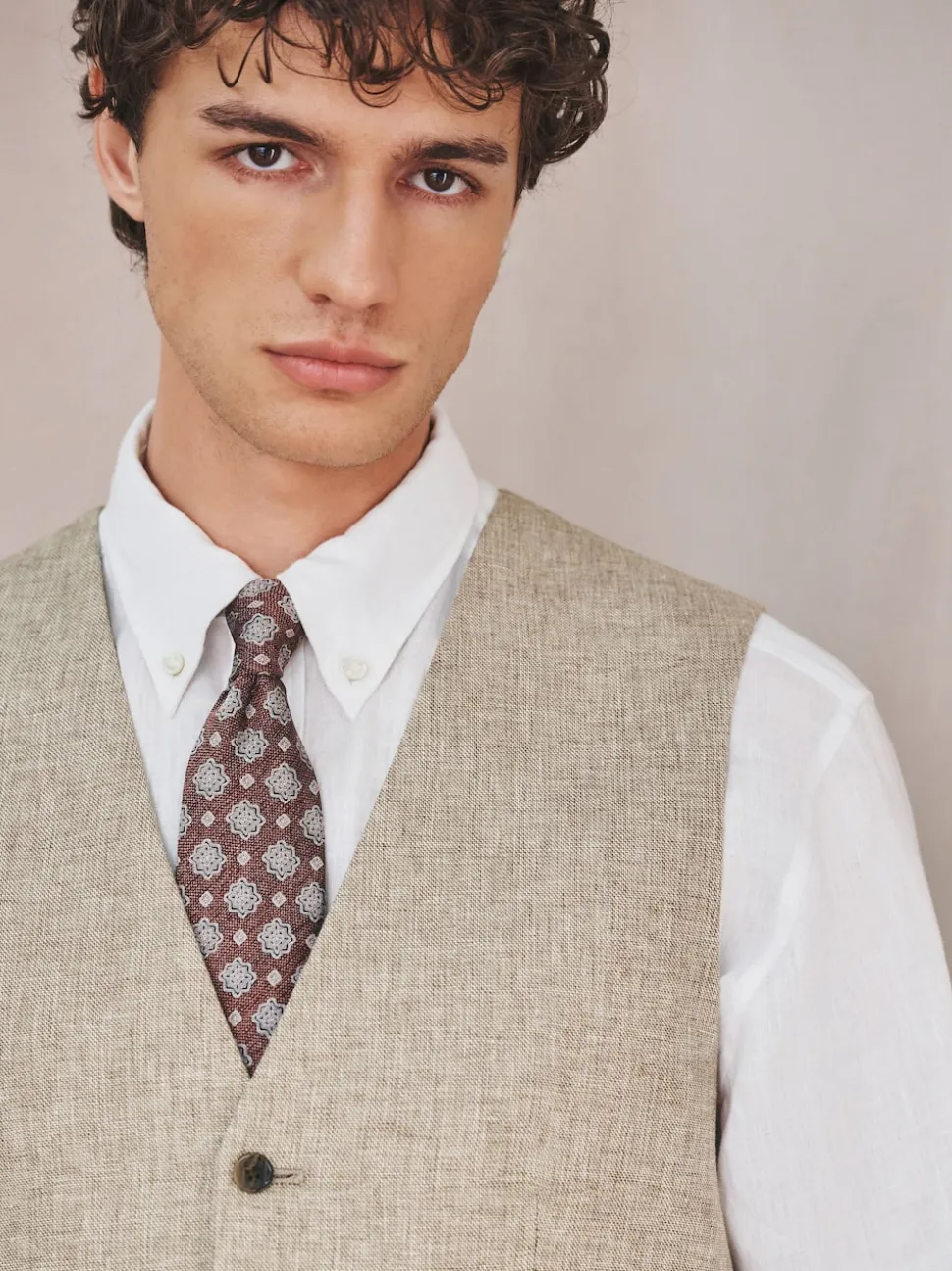 neutre - Gilet de costume en lin Blend texturé