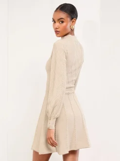 neutre - Lipsy Mini robe à manches longues en maille losange